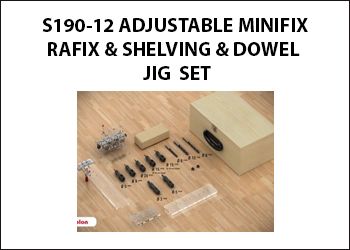 S190-12 Sablon Adjustable Minifix/Rafix & Shelving & Dowel Jig Set for 3/4” (18-19mm) and 5/8” (15-16mm) Panels